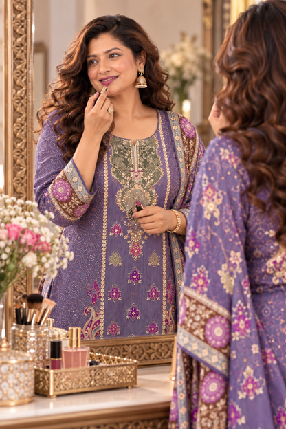 Shabana Karachi Muslin Suit With Aari Work