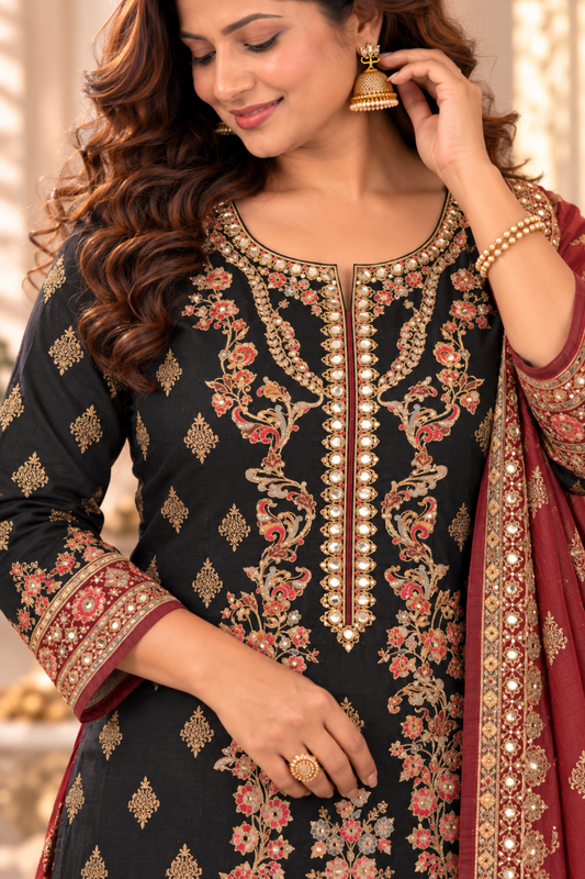 Shabnam Karachi Muslin Suit With Aari Work