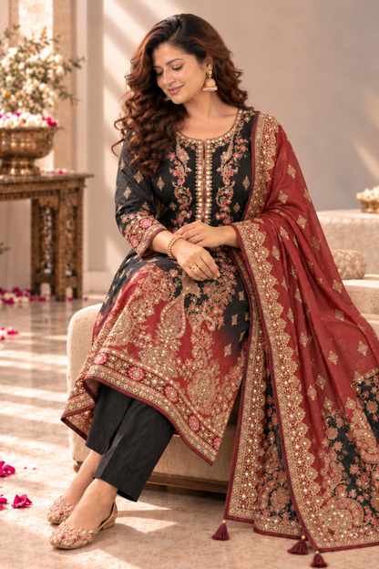 Shabnam Karachi Muslin Suit With Aari Work