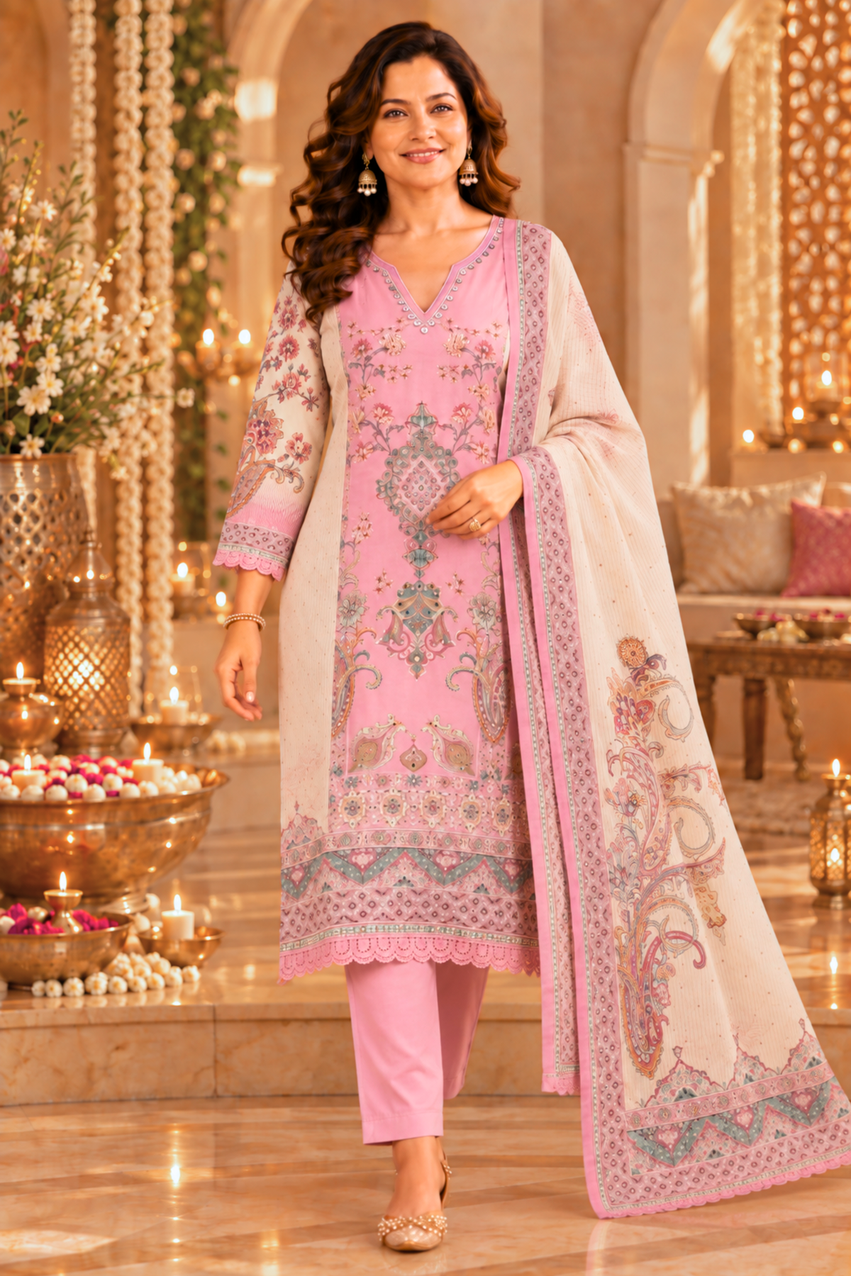 Shabnam Karachi Muslin Suit with Mirror Work