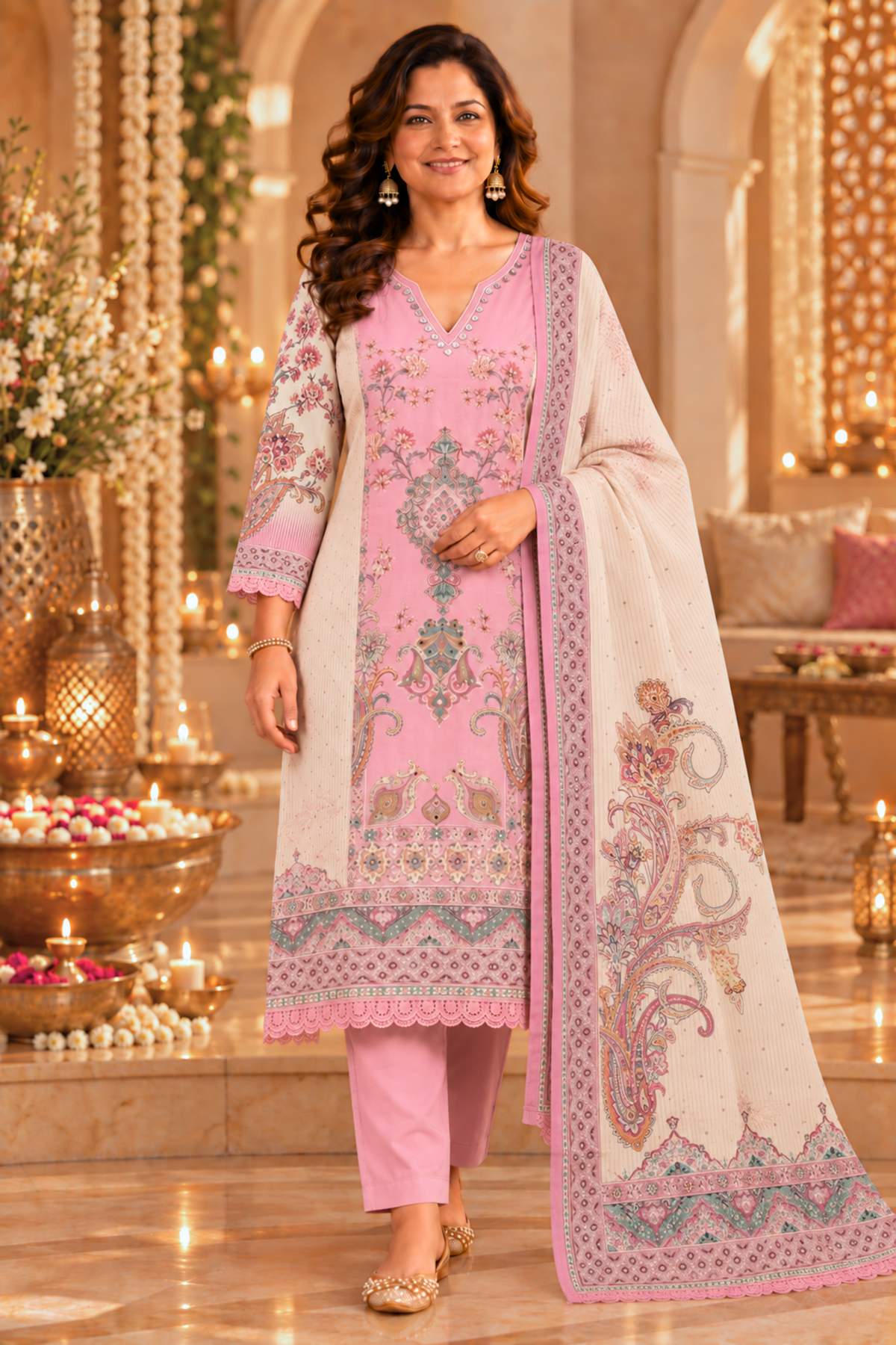 Shabnam Karachi Muslin Suit with Mirror Work