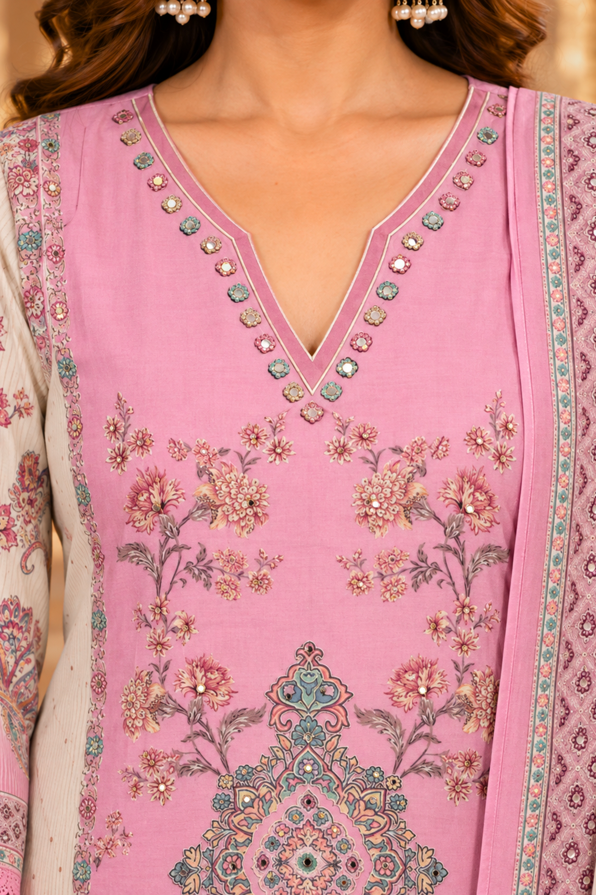 Shabnam Karachi Muslin Suit with Mirror Work