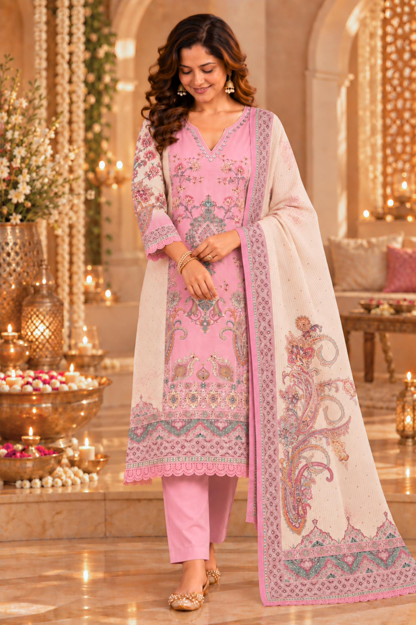 Shabnam Karachi Muslin Suit with Mirror Work