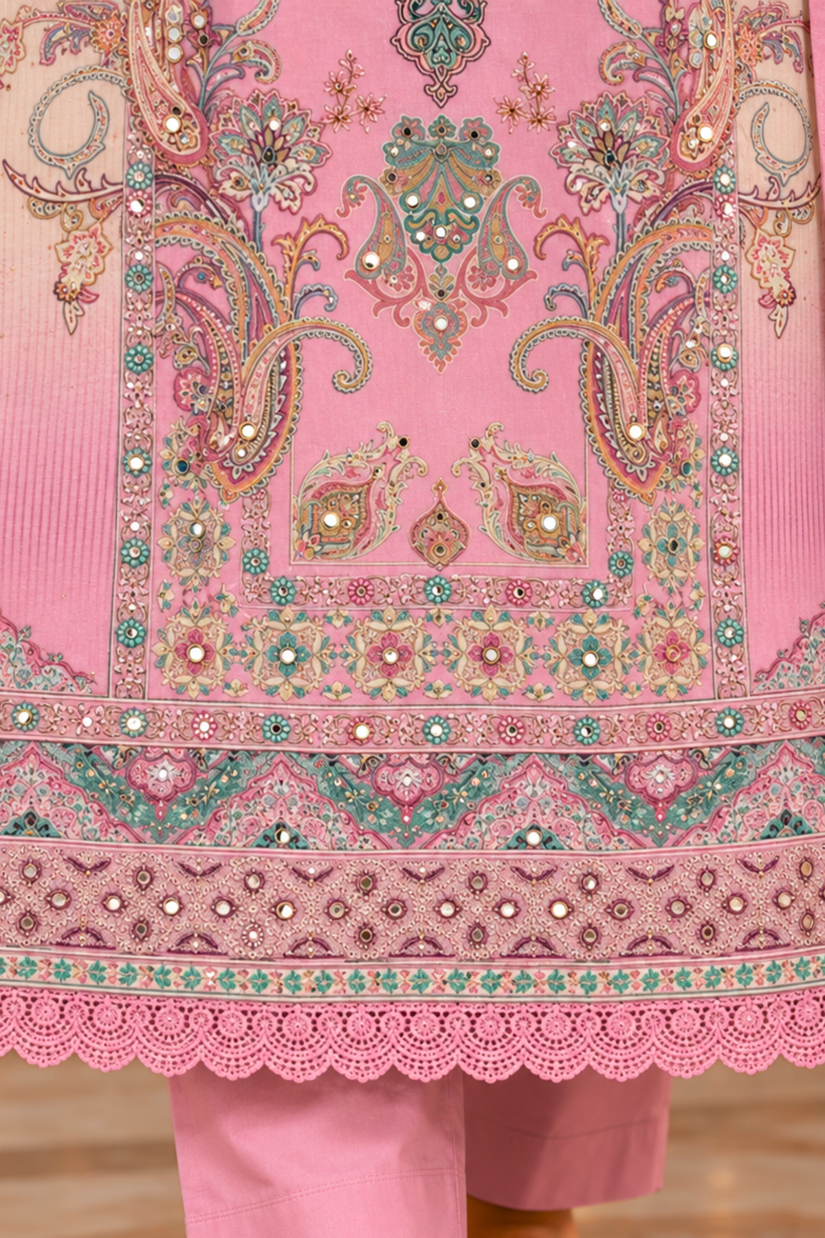 Shabnam Karachi Muslin Suit with Mirror Work