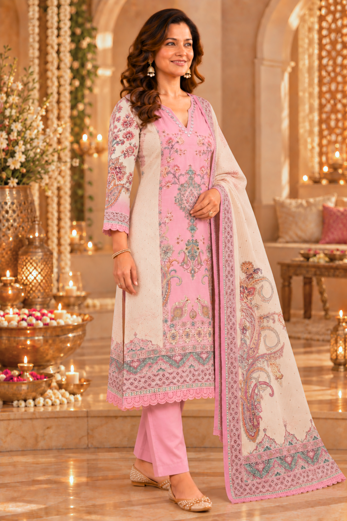Shabnam Karachi Muslin Suit with Mirror Work