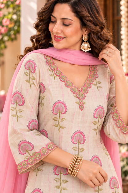 Shabnam Pink Suit Set With Foil Print