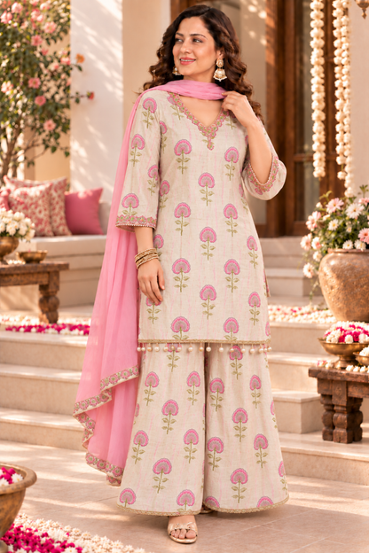 Shabnam Pink Suit Set With Foil Print