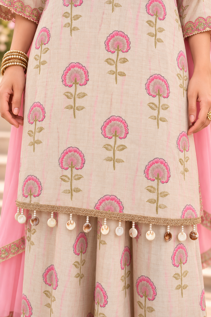 Shabnam Pink Suit Set With Foil Print