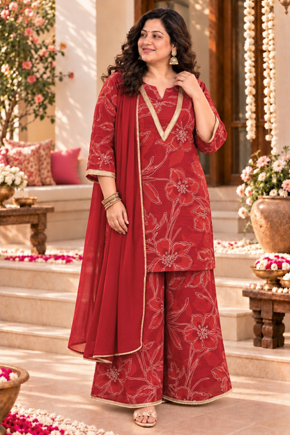 Shagun Maroon Suit Set With Foil Print
