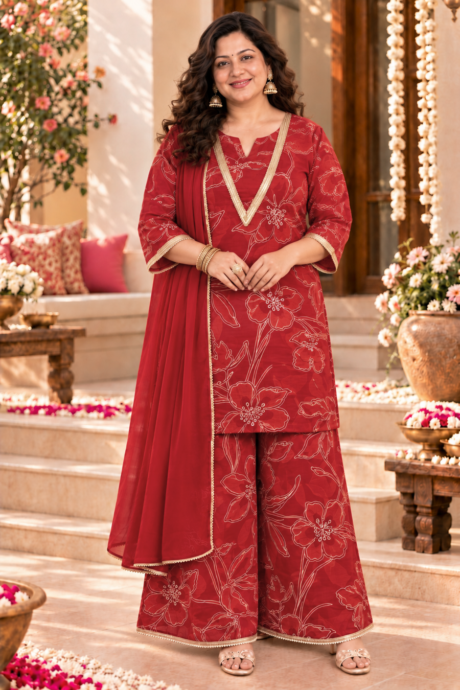 Shagun Maroon Suit Set With Foil Print
