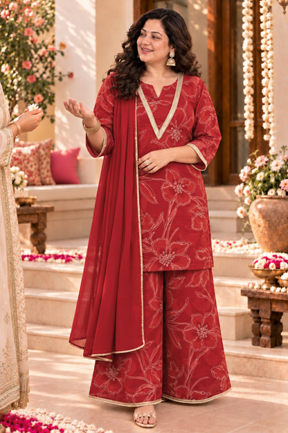 Shagun Maroon Suit Set With Foil Print