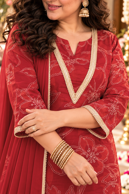 Shagun Maroon Suit Set With Foil Print