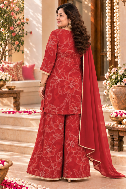 Shagun Maroon Suit Set With Foil Print