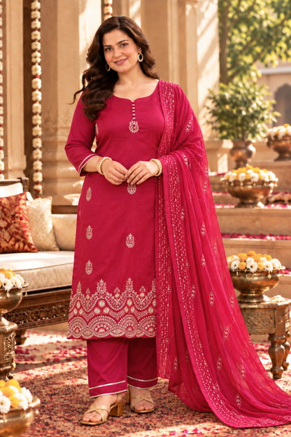 Shagun Red Embroidered Fancy Suit