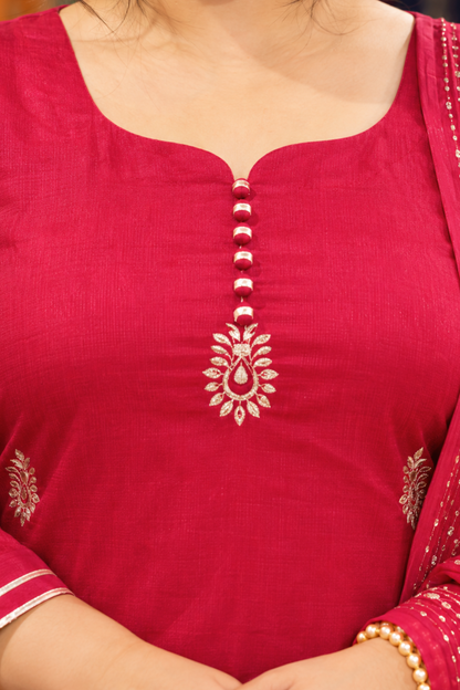 Shagun Red Embroidered Fancy Suit