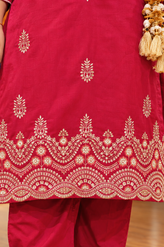 Shagun Red Embroidered Fancy Suit