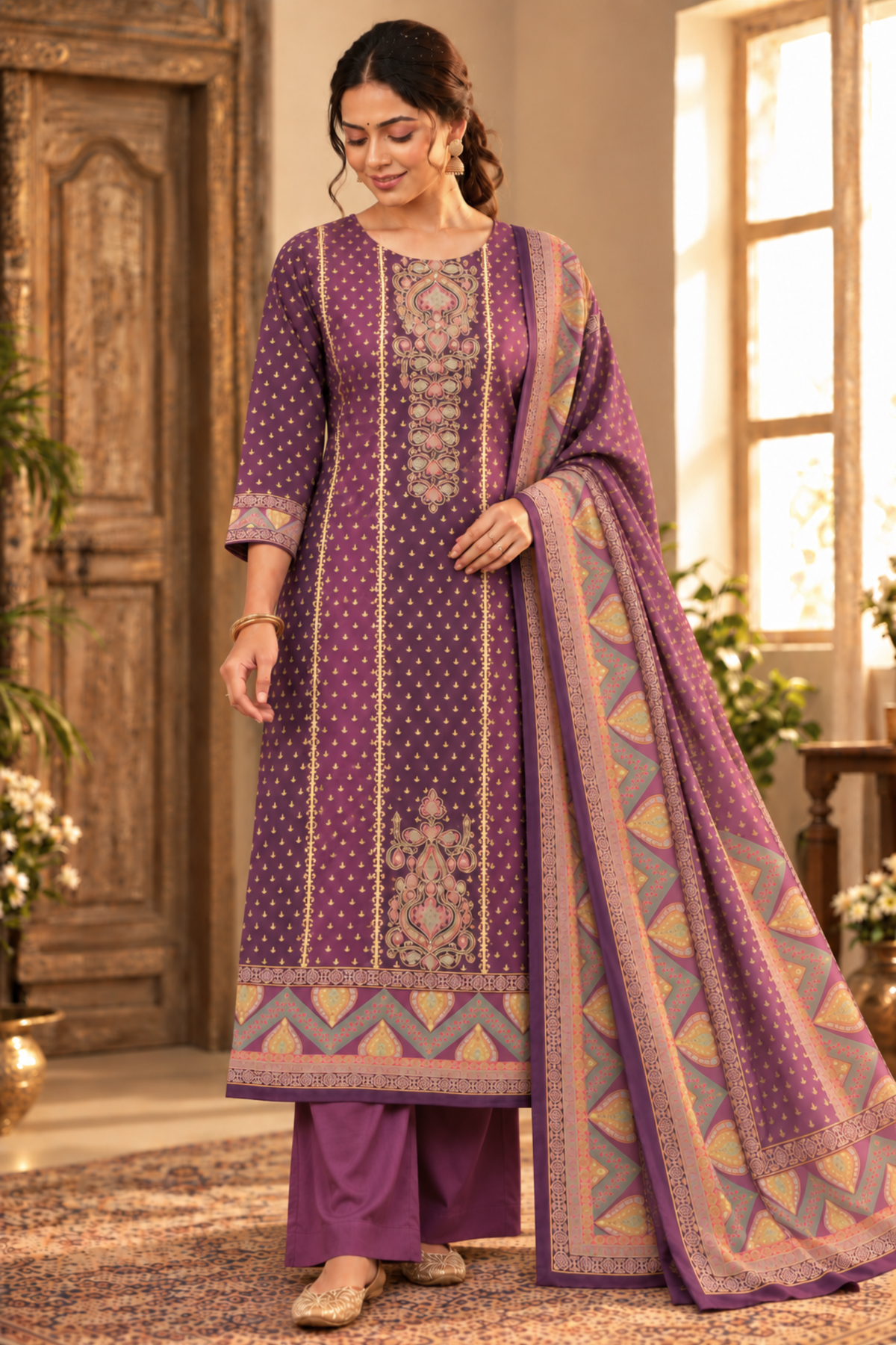Shahi Jamun Fancy Suit With Aari Work