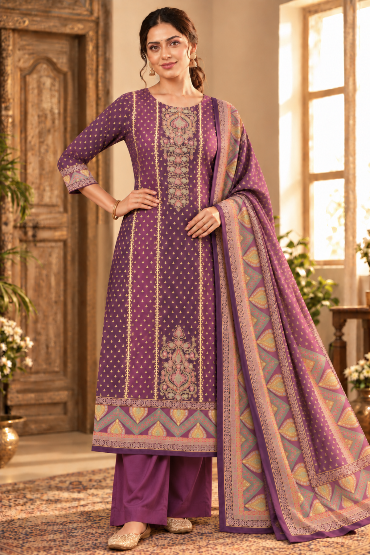 Shahi Jamun Fancy Suit With Aari Work