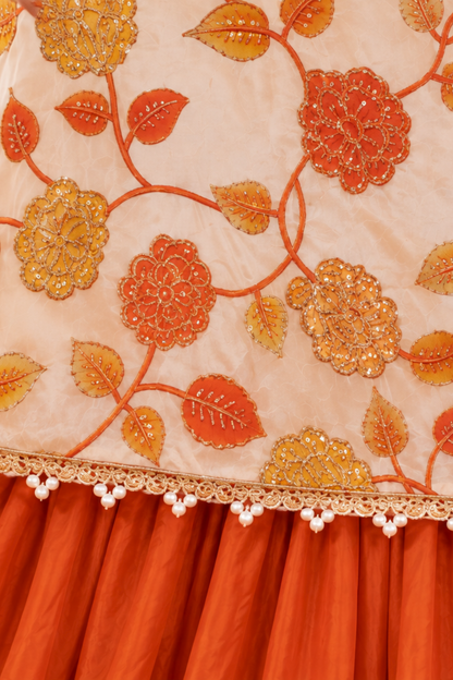 Shahi Kesari Silk Skirt Suit with Pearl Work
