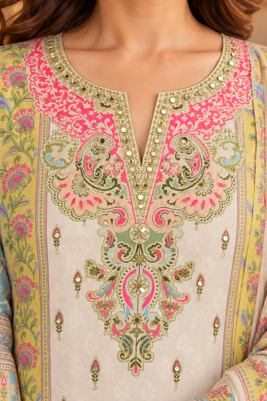 Shehnaz Ivory Karachi Suit with Aari Work