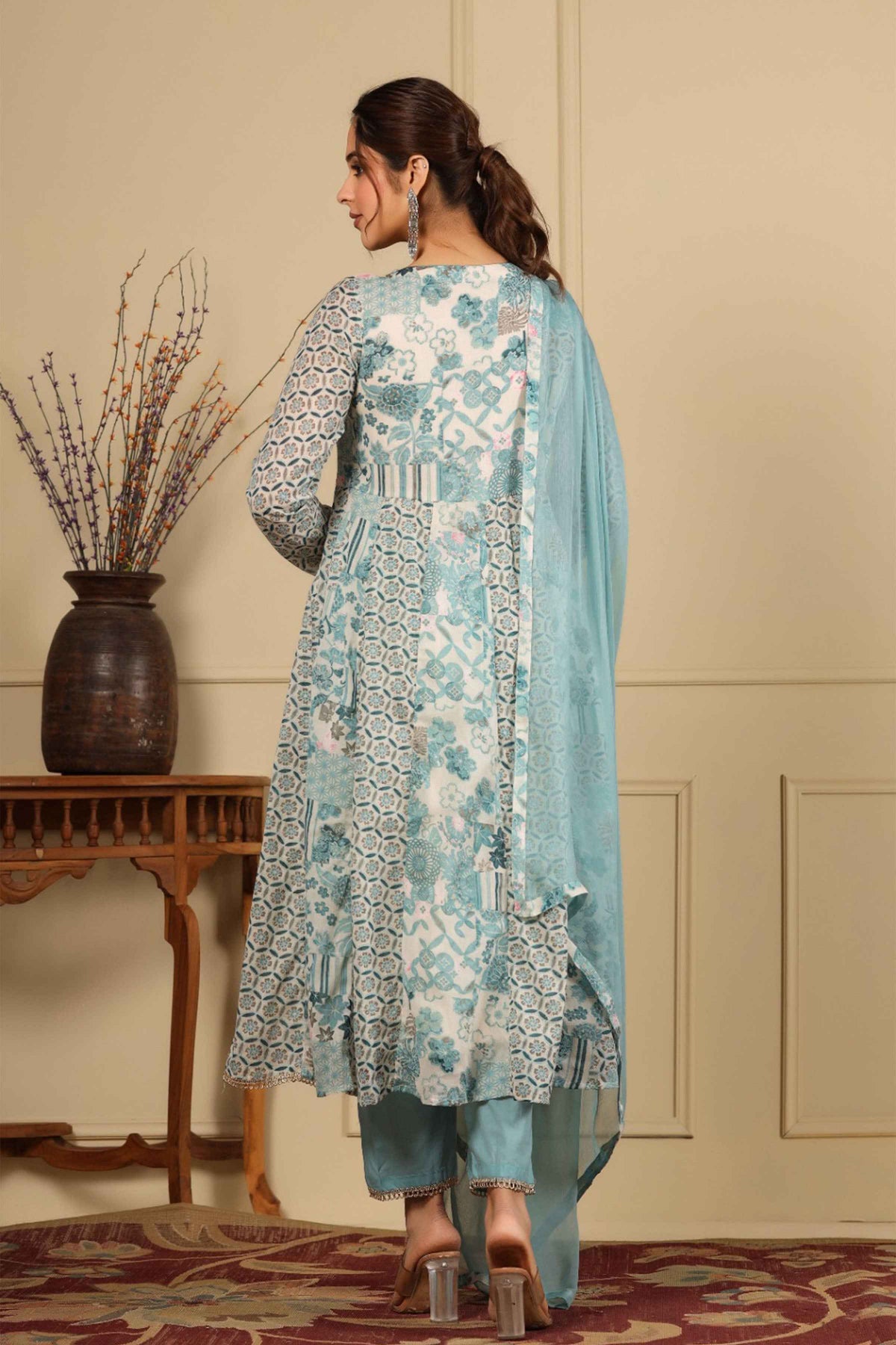 Shimmered Sky Cotton Anarkali Set