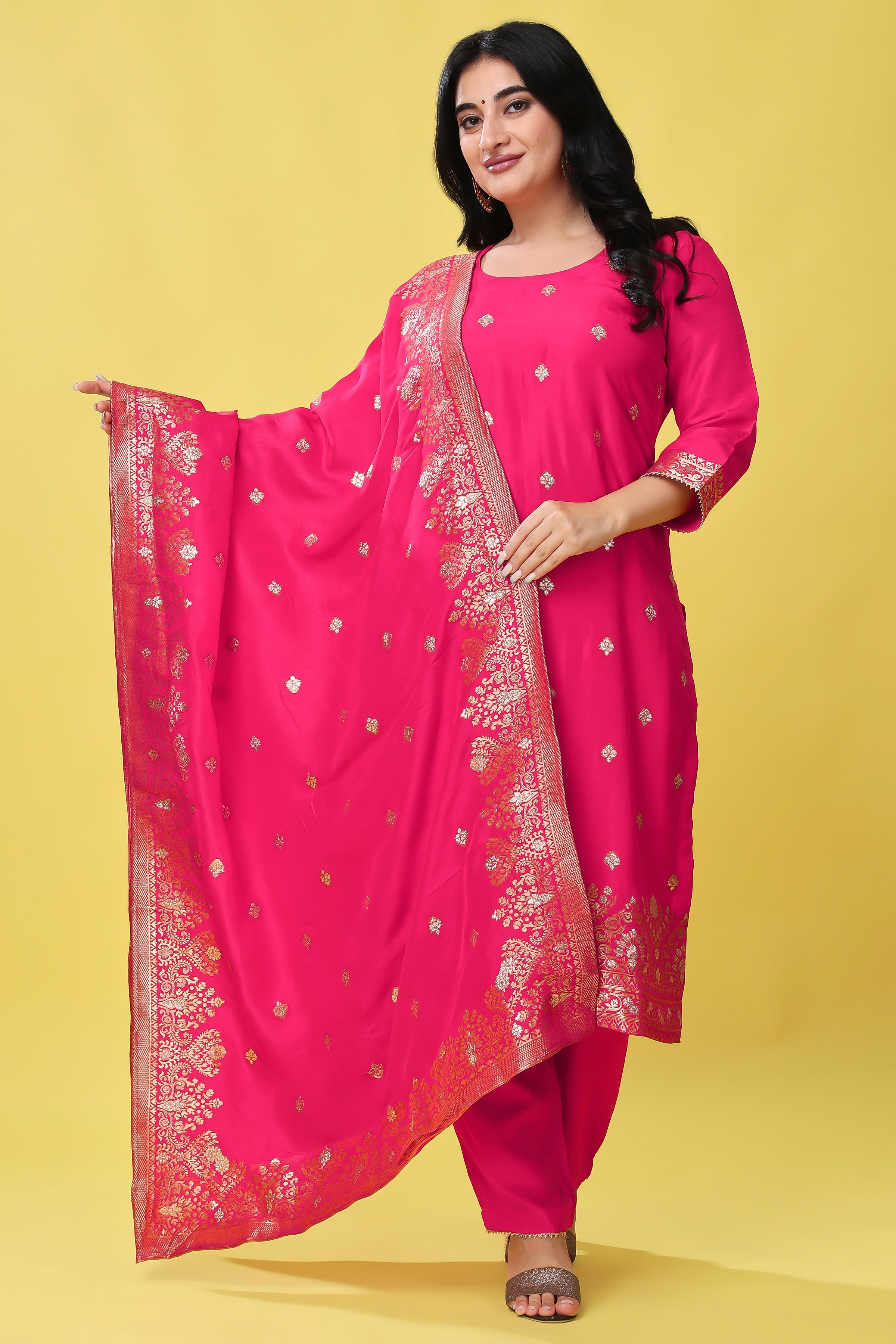Party Wear Printed Ladies Pink Gotta Patti Cotton Salwar Suit Set, Stitched  at Rs 1395 in Jaipur