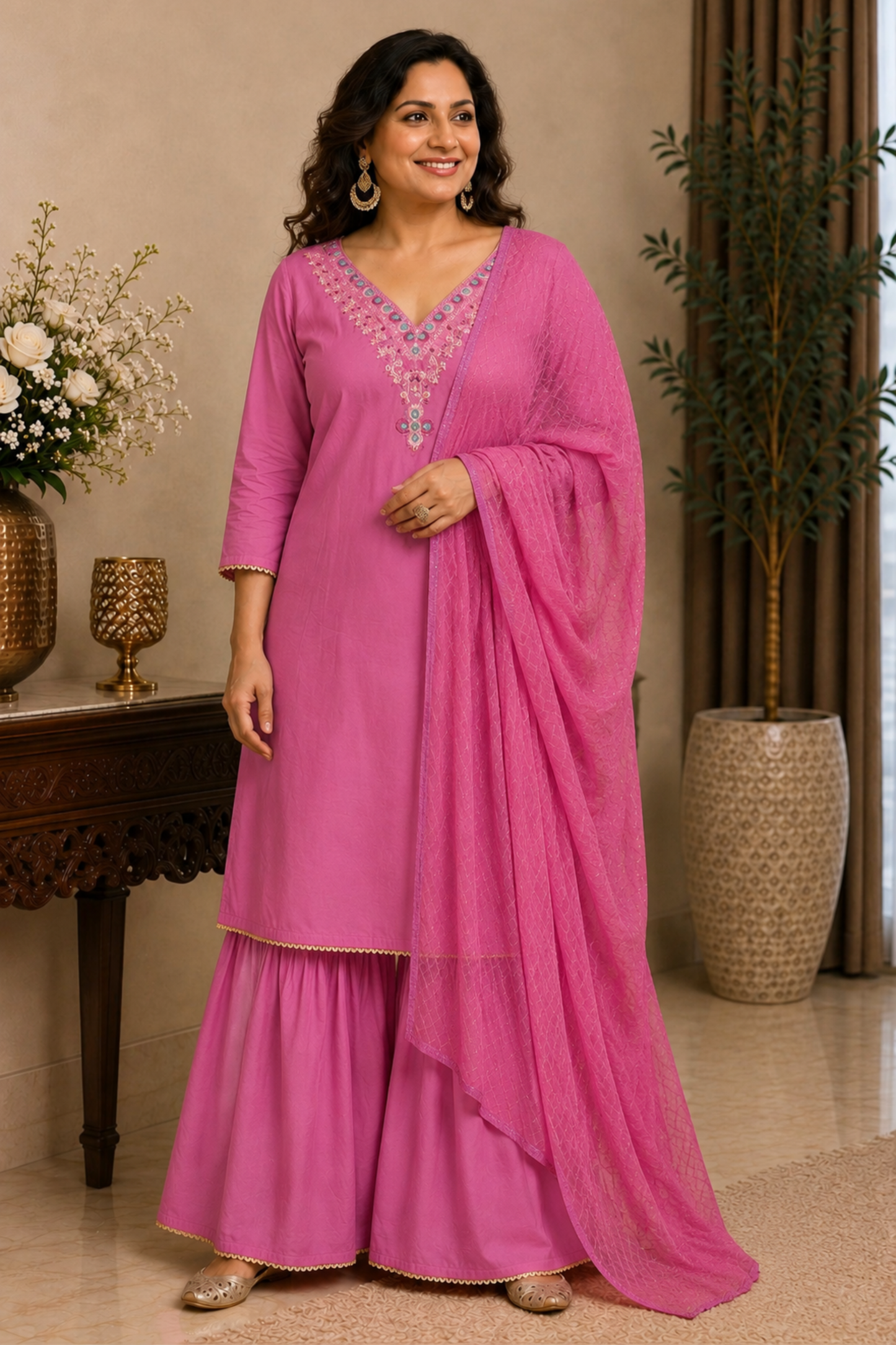 Silky Fuchsia Fancy Suit Set