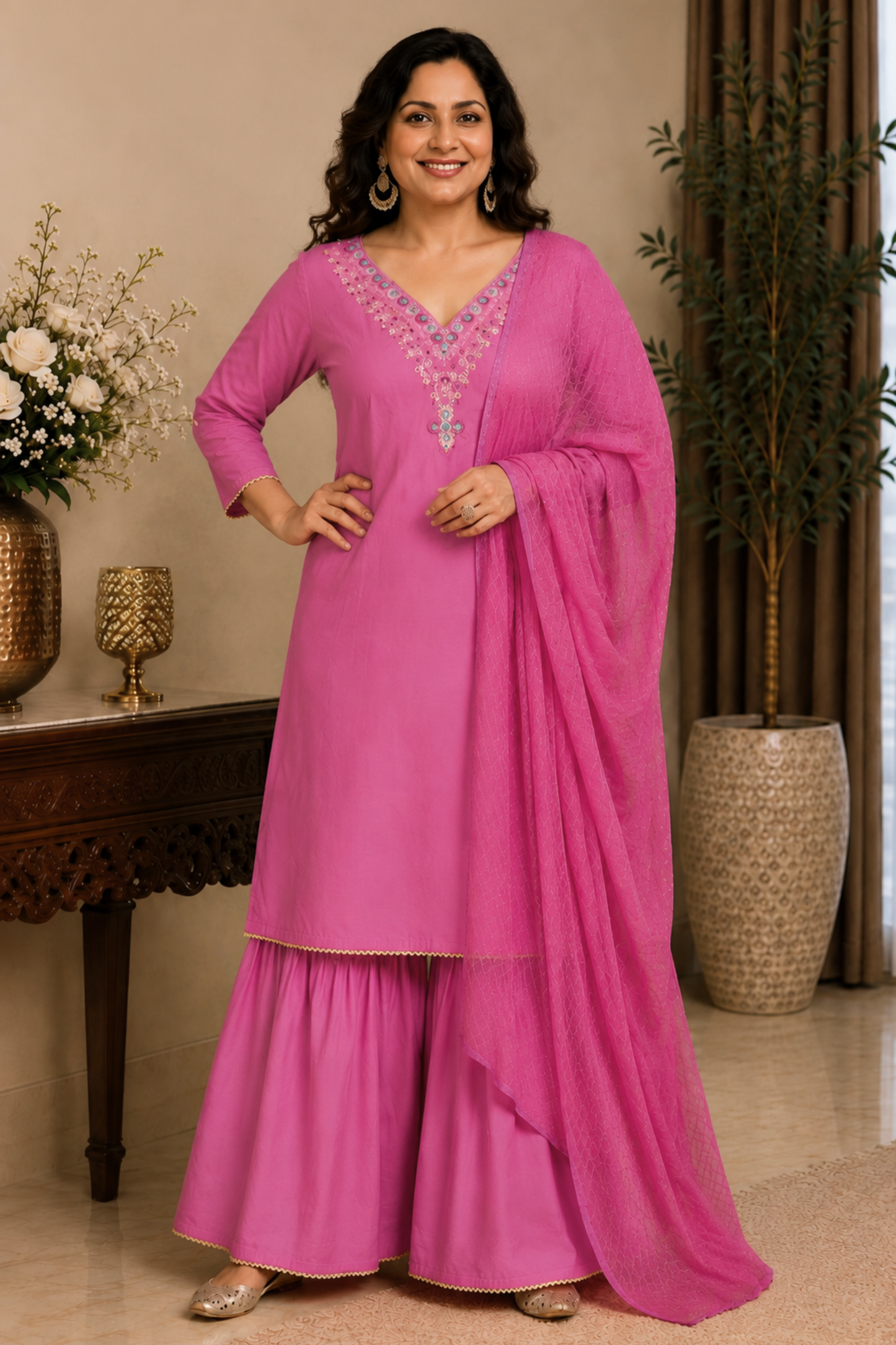 Silky Fuchsia Fancy Suit Set