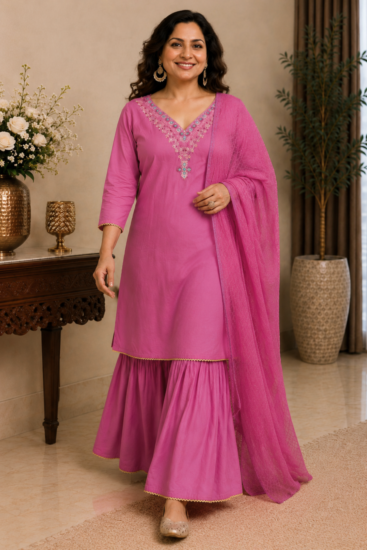 Silky Fuchsia Fancy Suit Set
