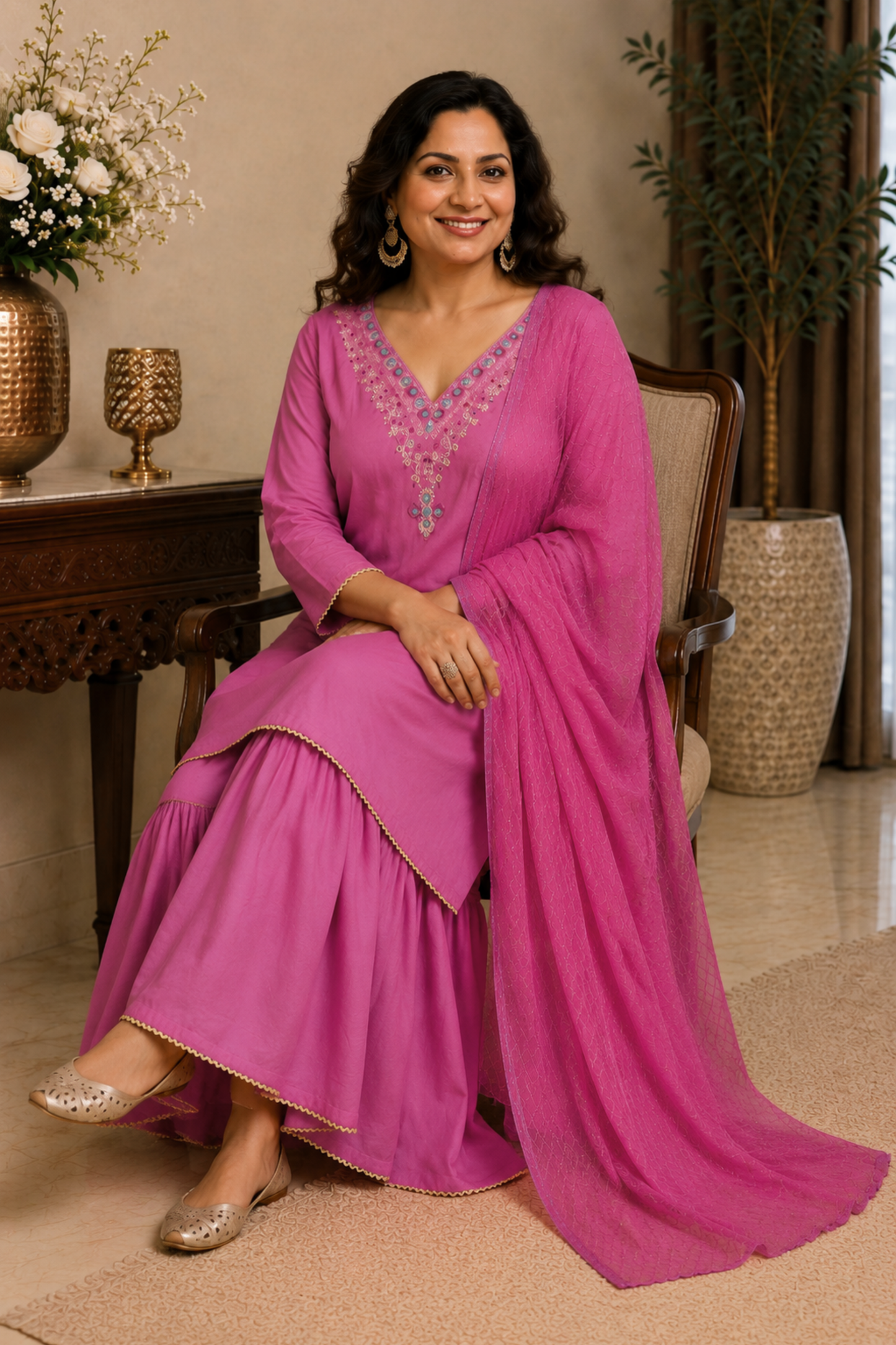 Silky Fuchsia Fancy Suit Set