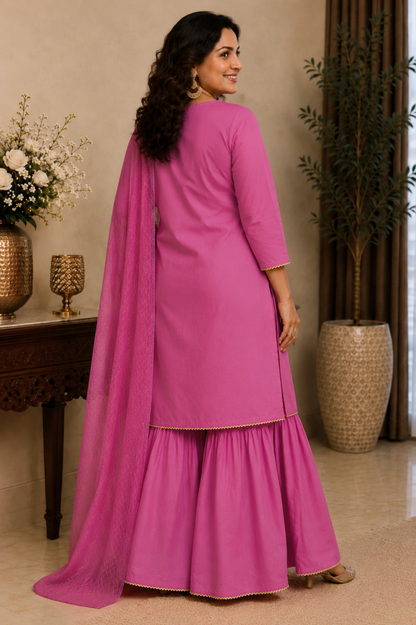 Silky Fuchsia Fancy Suit Set
