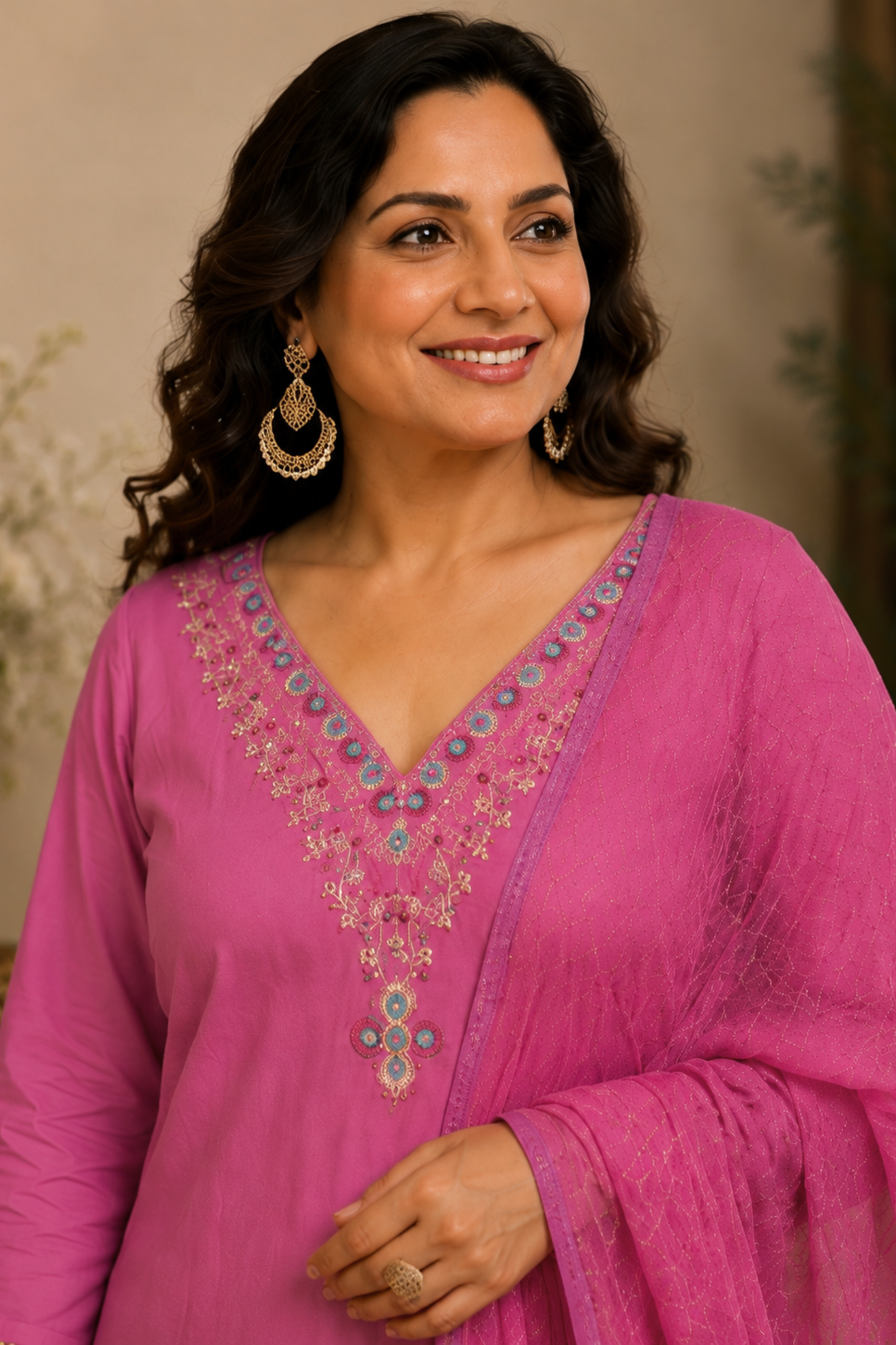 Silky Fuchsia Fancy Suit Set
