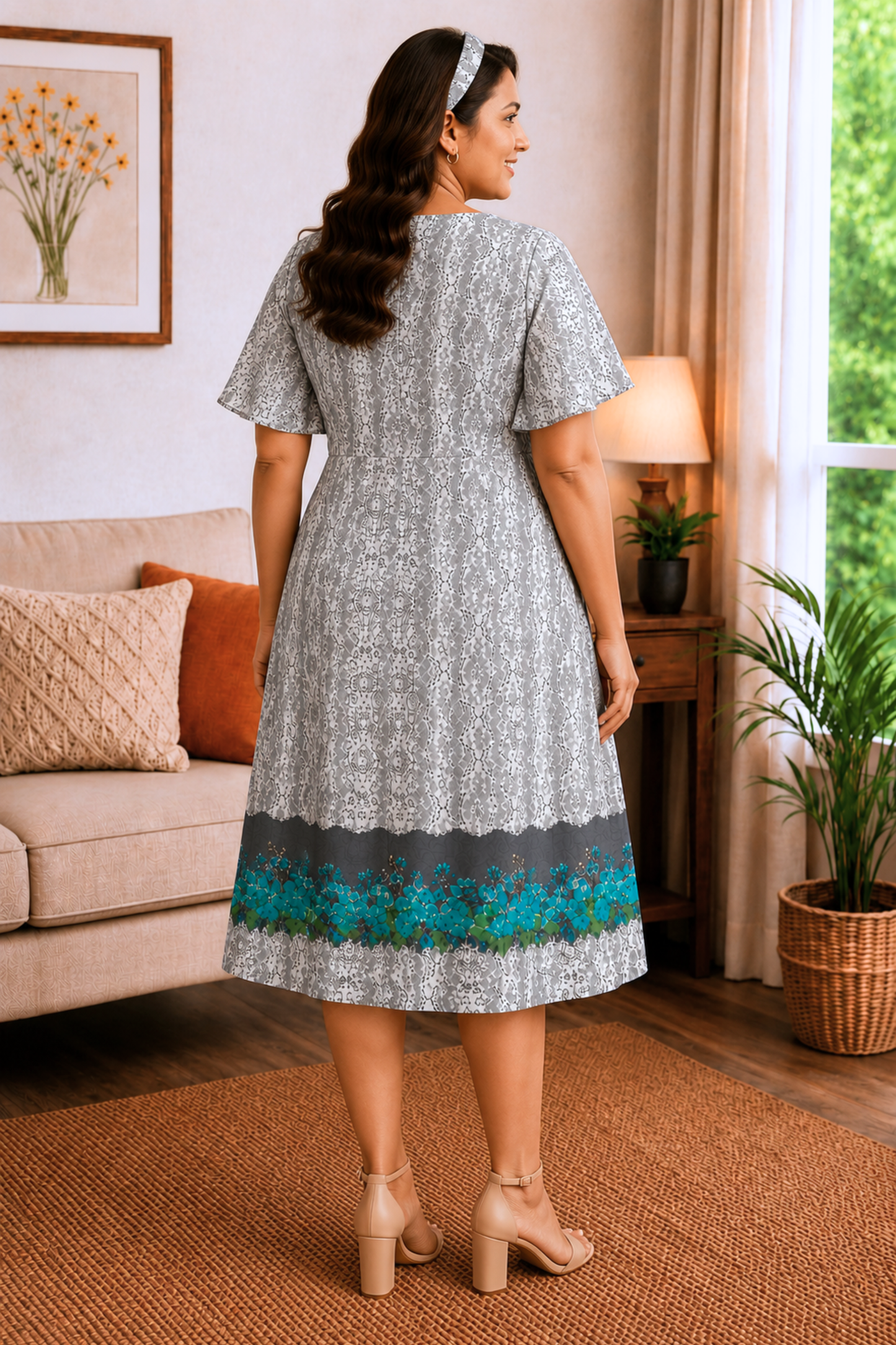 Silver Bloom Georgette Dress