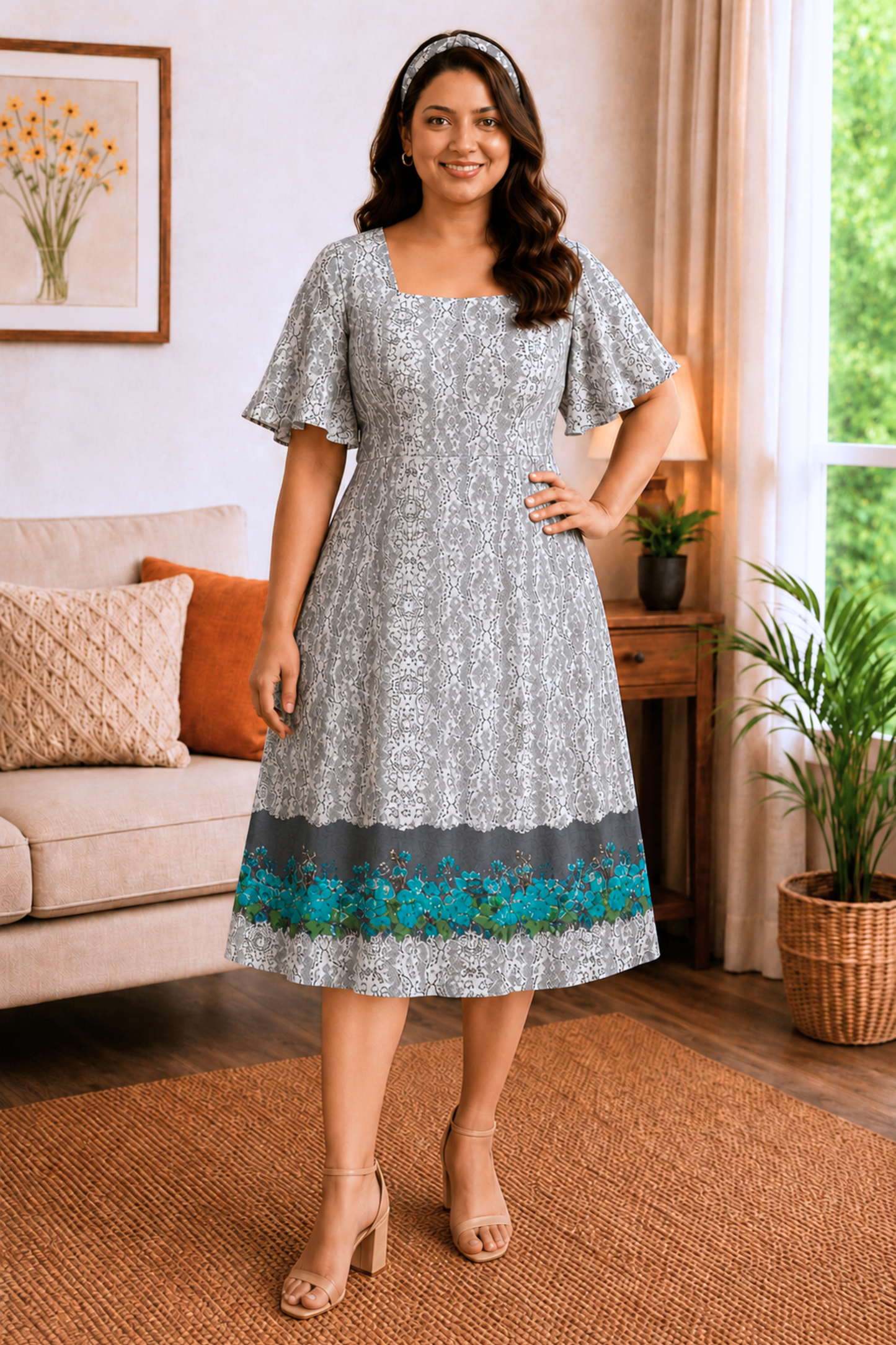 Silver Bloom Georgette Dress