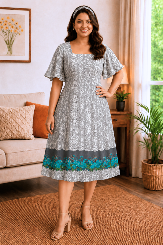 Silver Bloom Georgette Dress