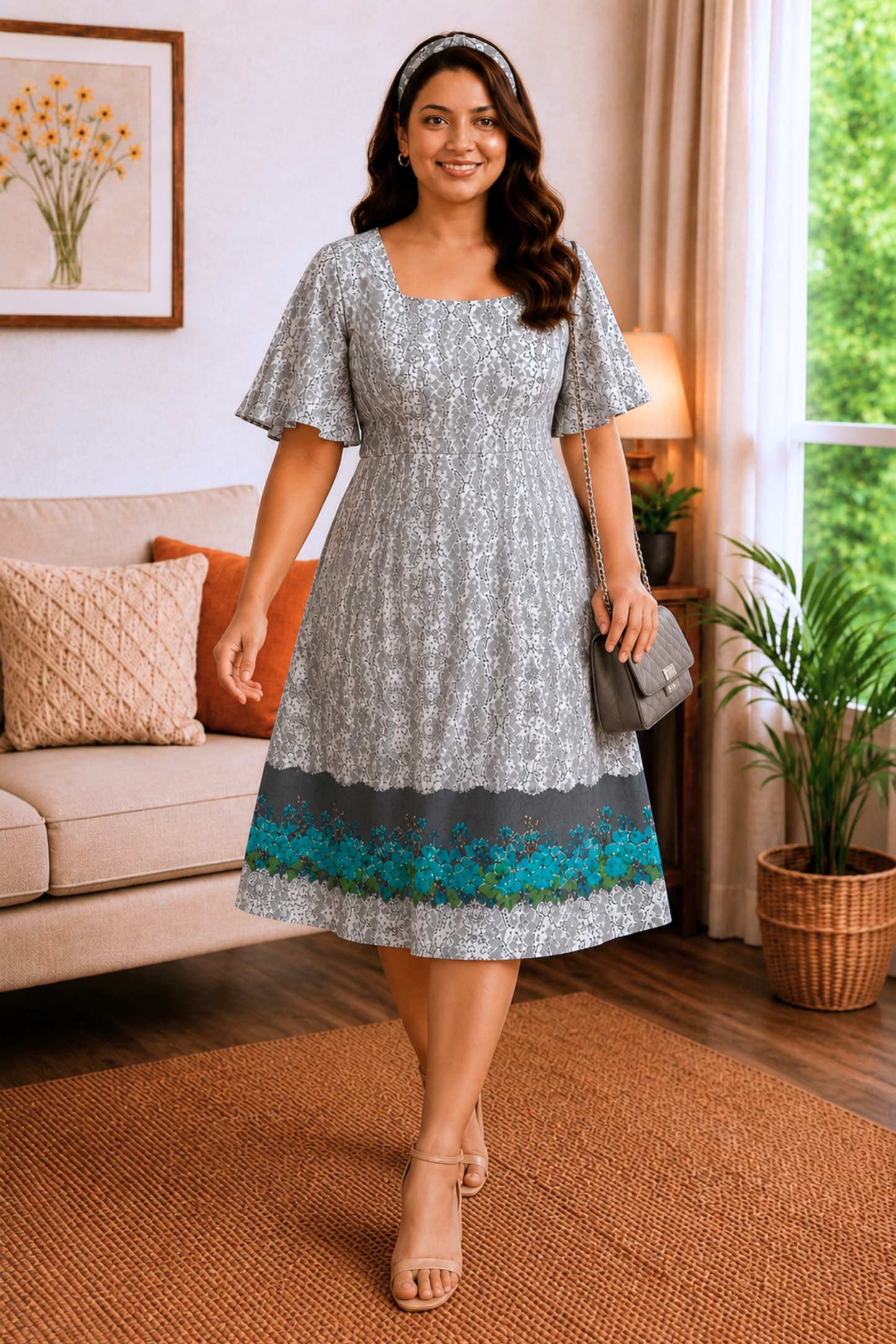 Silver Bloom Georgette Dress