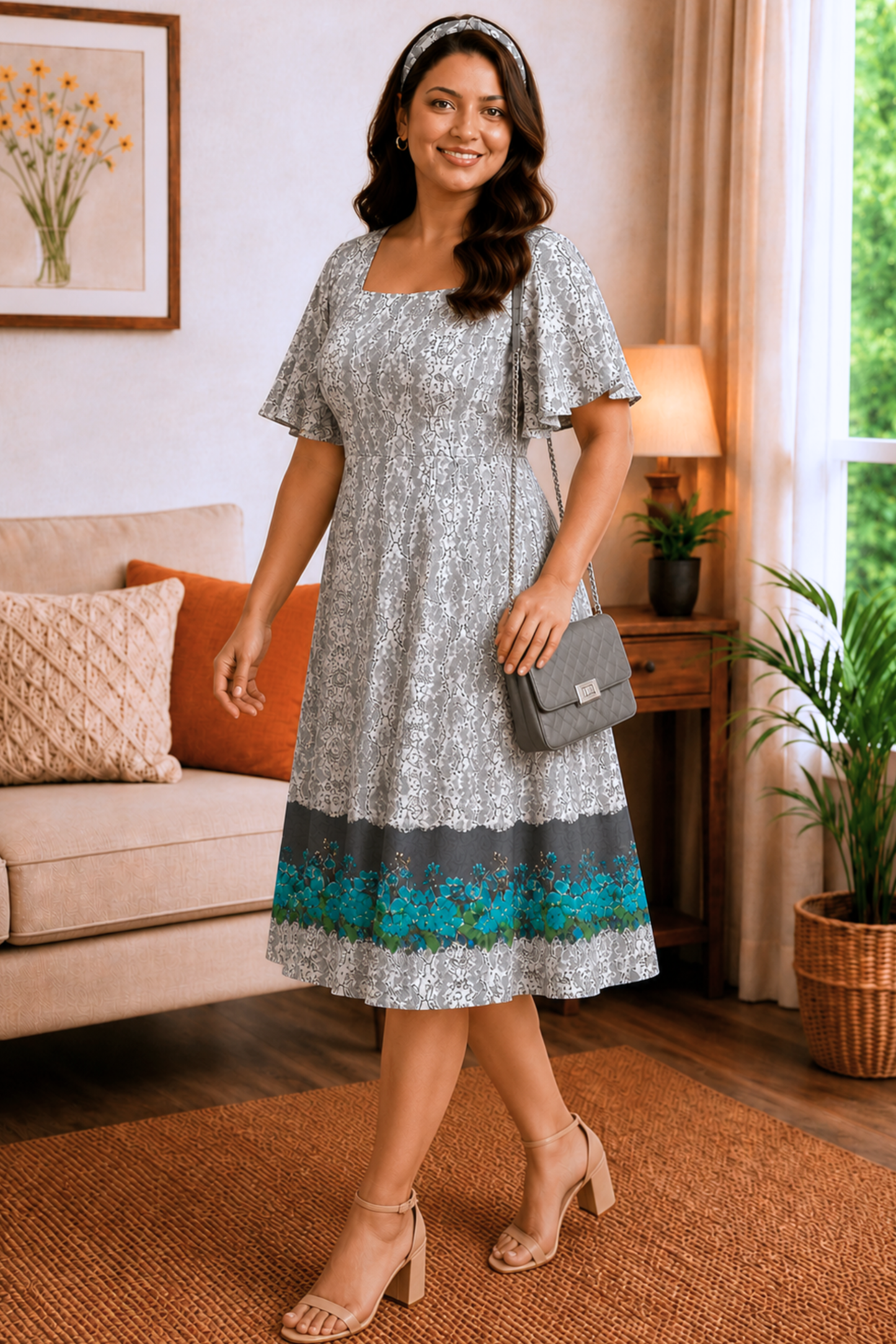 Silver Bloom Georgette Dress