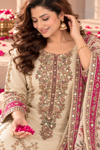 Sitara Gul Karachi Muslin Suit With Aari Work