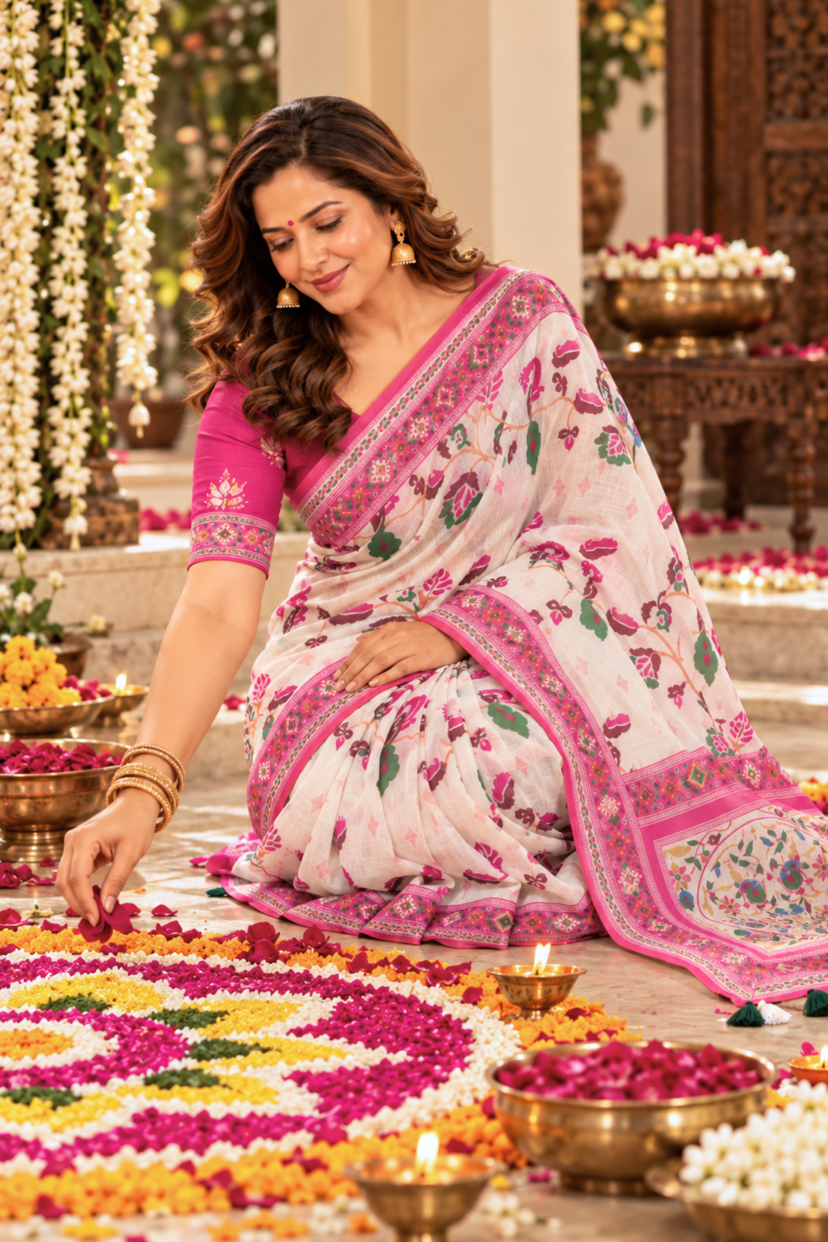 Aadhya Printed Saree With 1.5 Mtr Blouse Piece