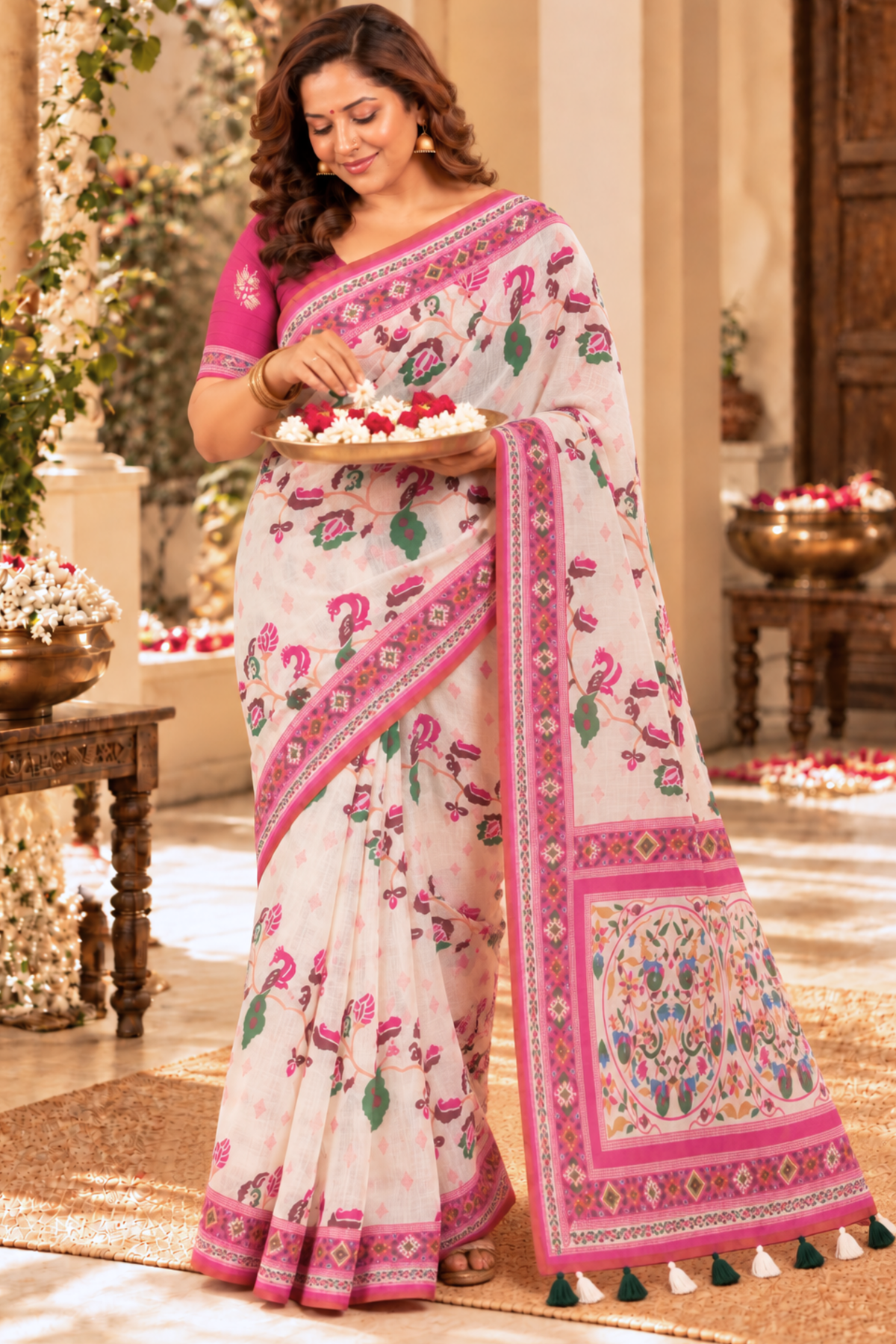 Aadhya Printed Saree With 1.5 Mtr Blouse Piece