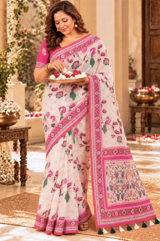 Aadhya Printed Saree With 1.5 Mtr Blouse Piece