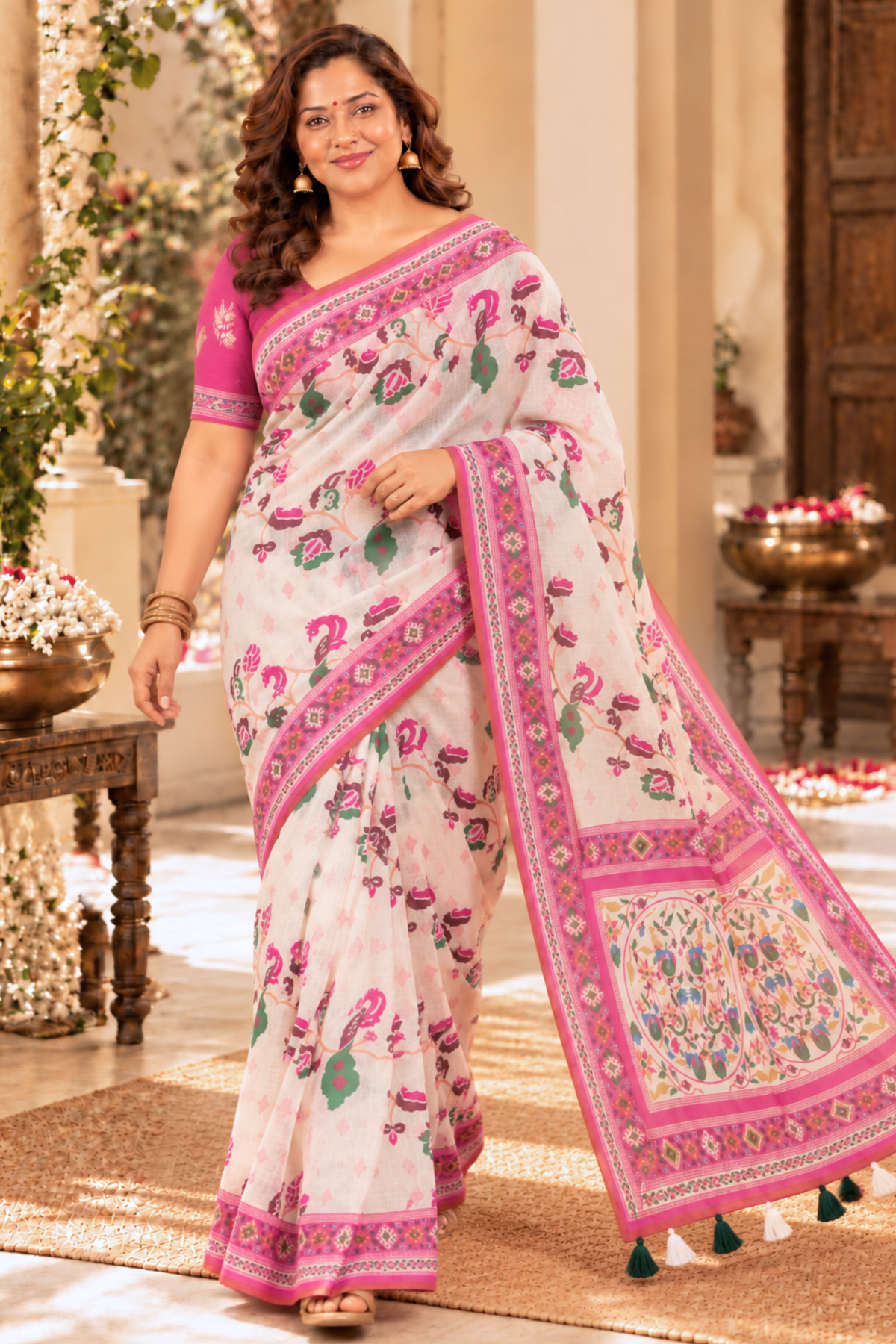 Aadhya Printed Saree With 1.5 Mtr Blouse Piece