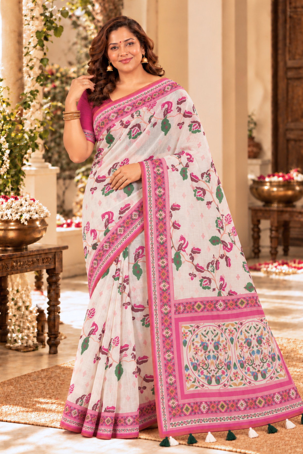 Aadhya Printed Saree With 1.5 Mtr Blouse Piece