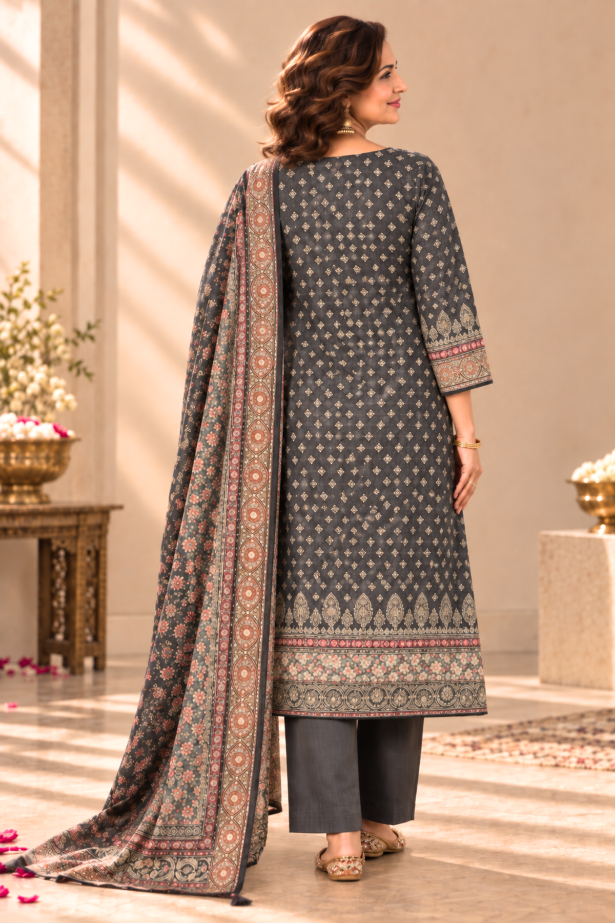 Siyah Karachi Muslin Suit With Mirror Work