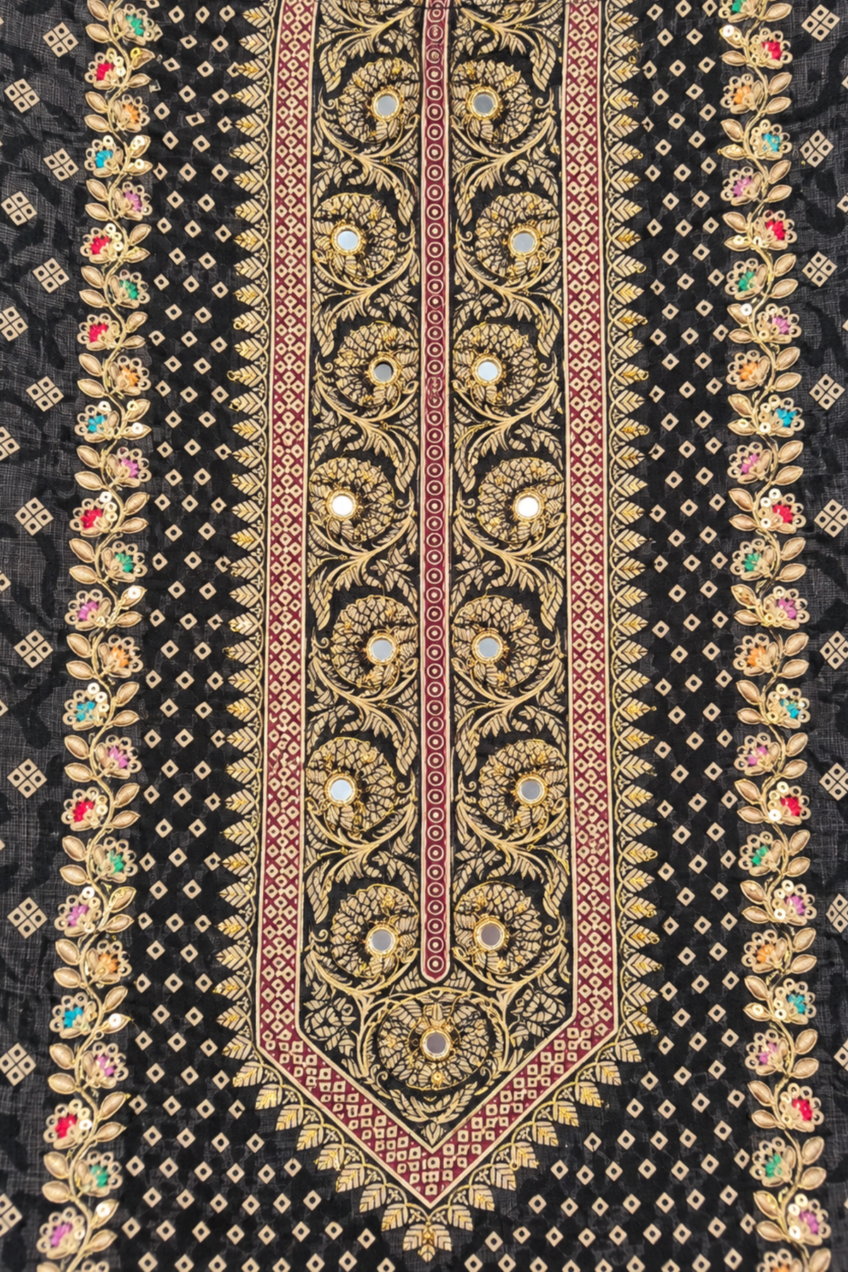 Siyah Karachi Muslin Suit With Mirror Work