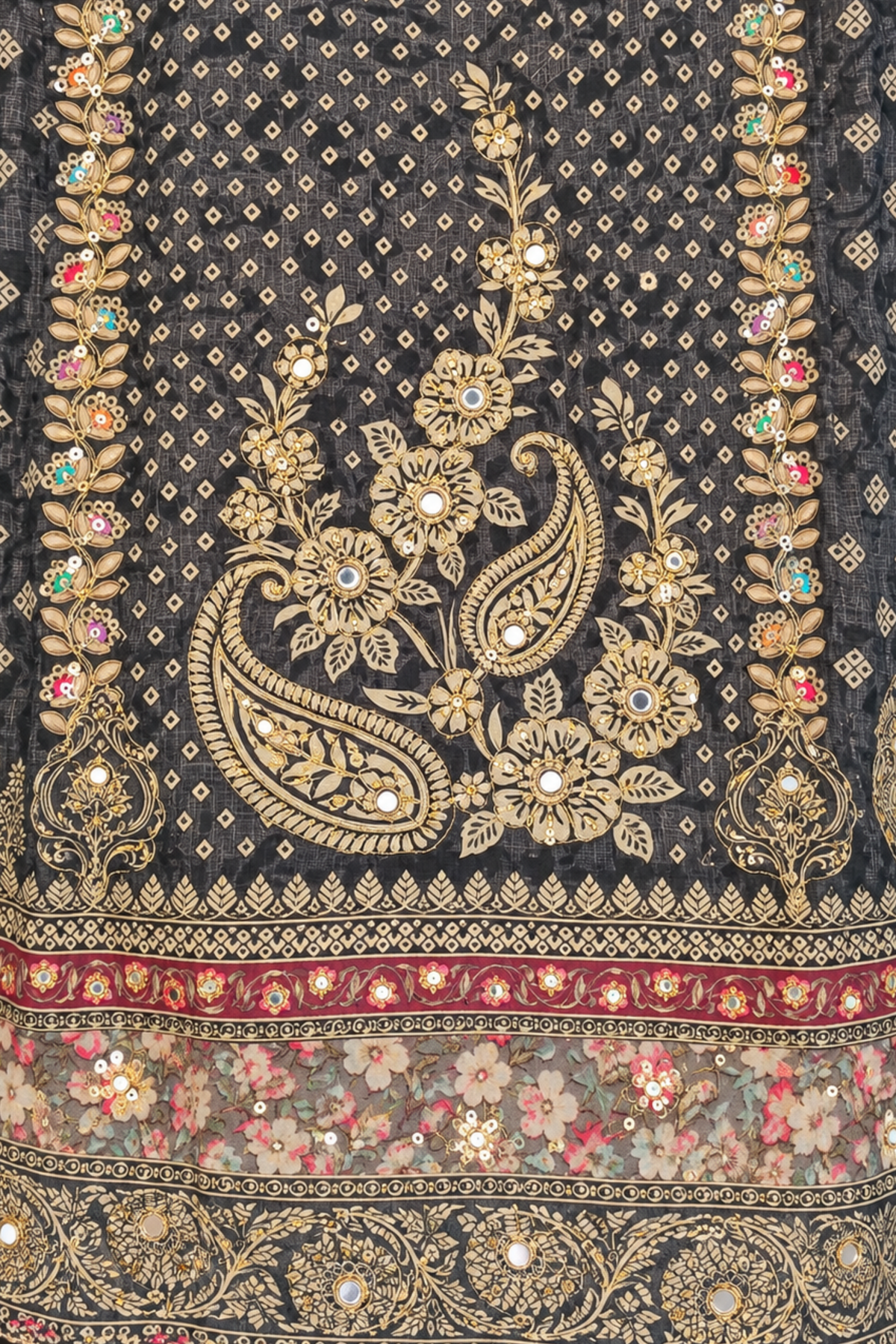 Siyah Karachi Muslin Suit With Mirror Work