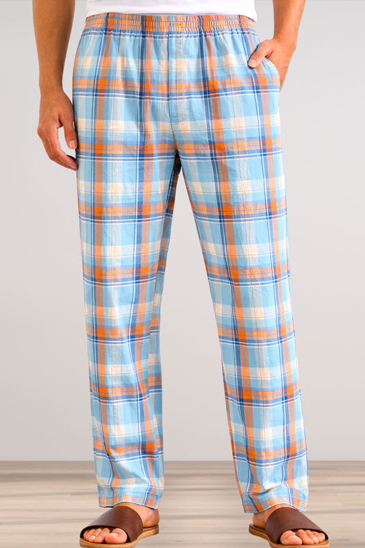 Sky Blue Checked Comfort Cotton Pajama