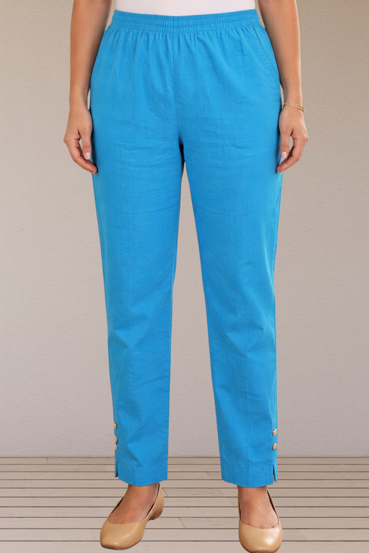 Sky Blue Cotton Straight Pants