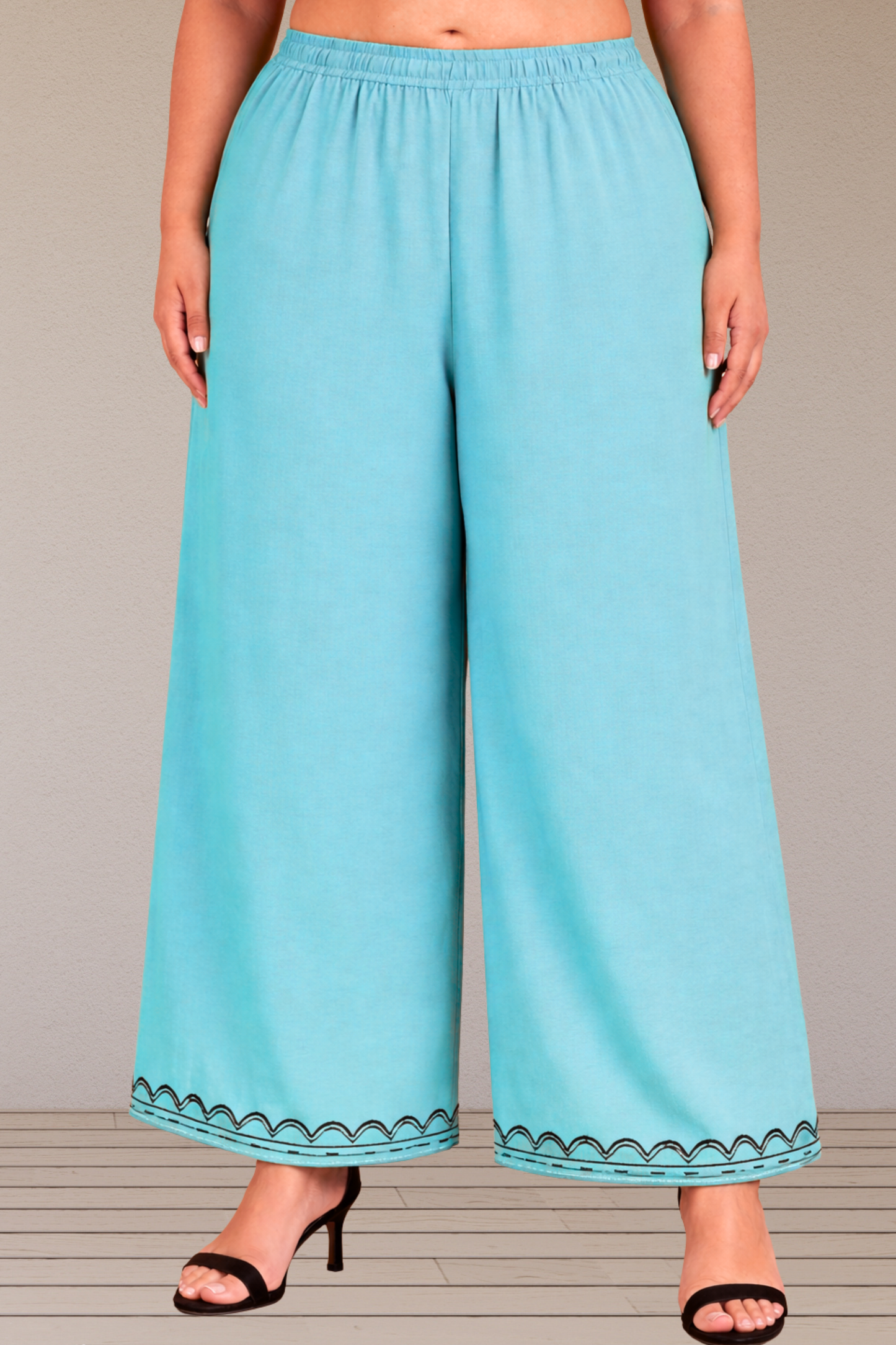 Sky Blue Detailed Rayon Palazzo