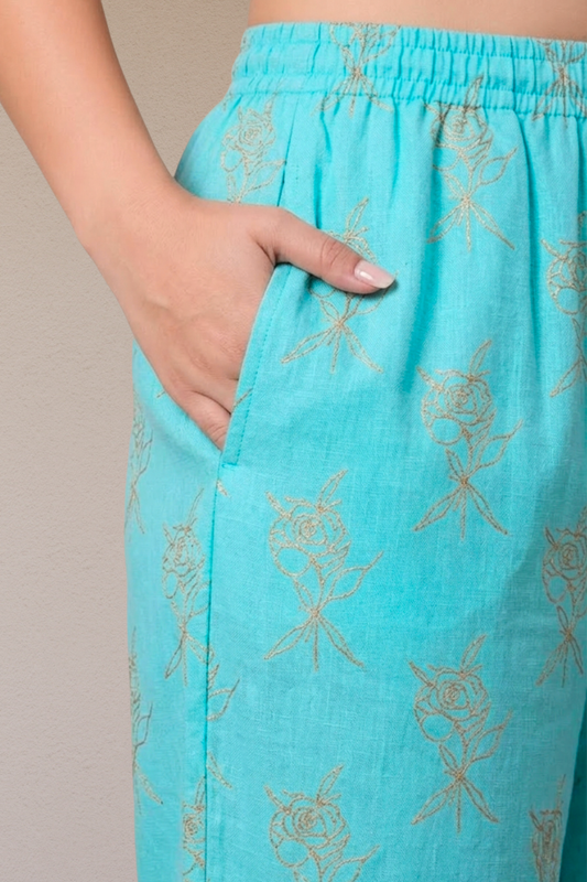 Sky Blue Foil Printed Palazzo